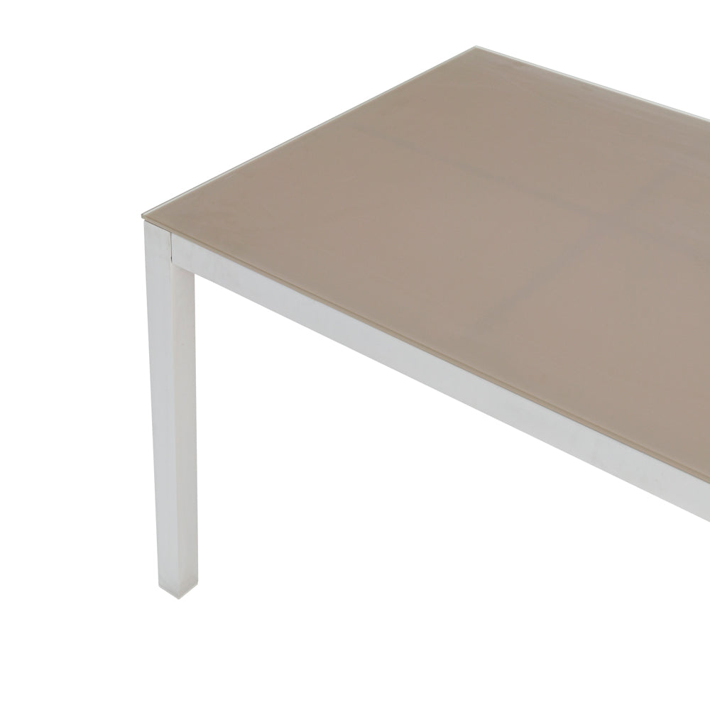 Mesa de comedor Adin 200 x 90 cm aluminio blanco cristal taupe