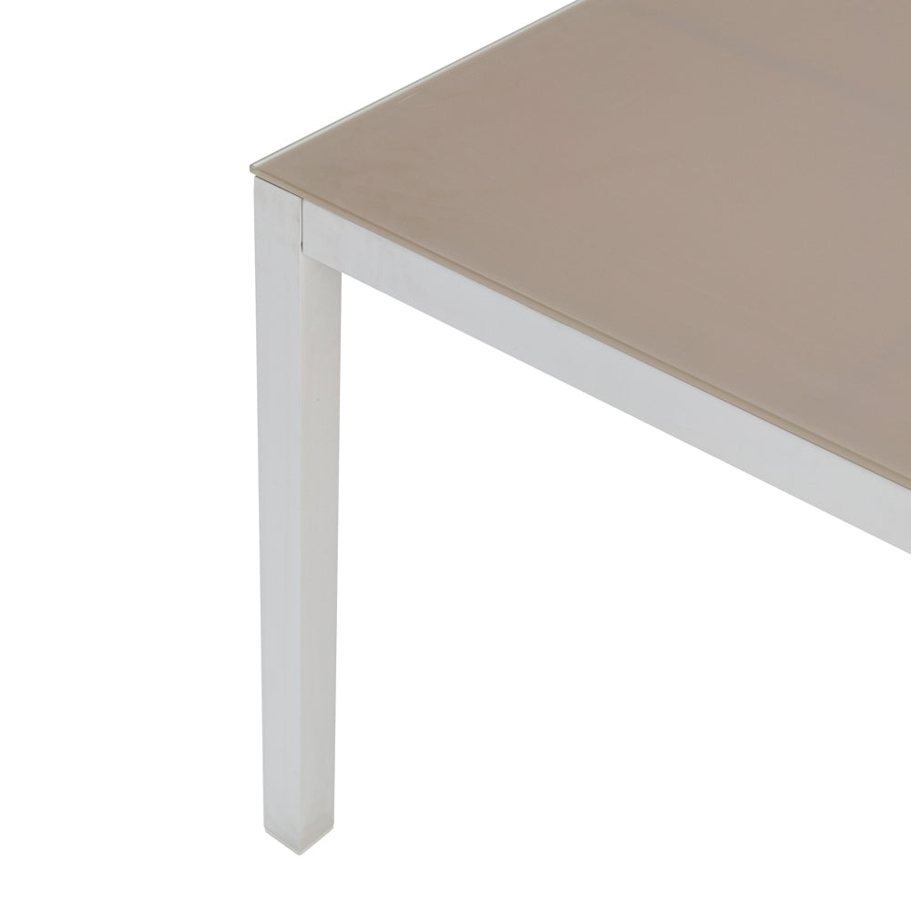 Mesa de comedor Adin 200 x 90 cm aluminio blanco cristal taupe