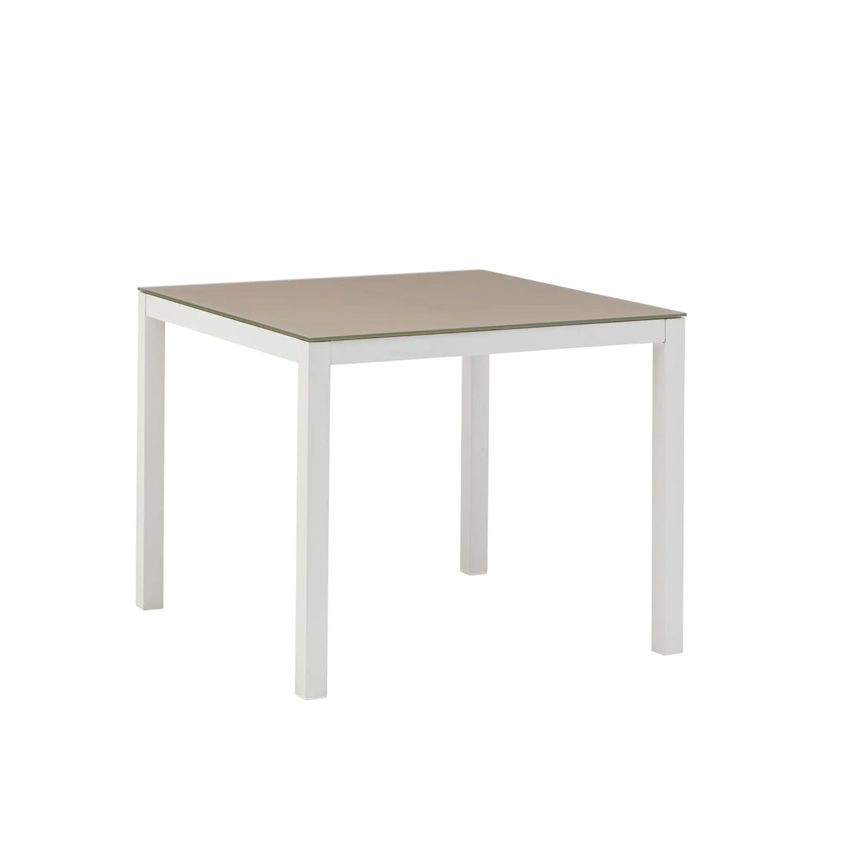 Mesa de comedor Adin 90 x 90 cm aluminio blanco y cristal gris claro | KUBU #