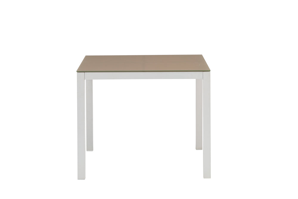 Mesa de comedor Adin 90 x 90 cm aluminio blanco y cristal taupe