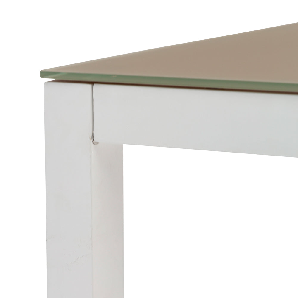 Mesa de comedor Adin 90 x 90 cm aluminio blanco y cristal taupe