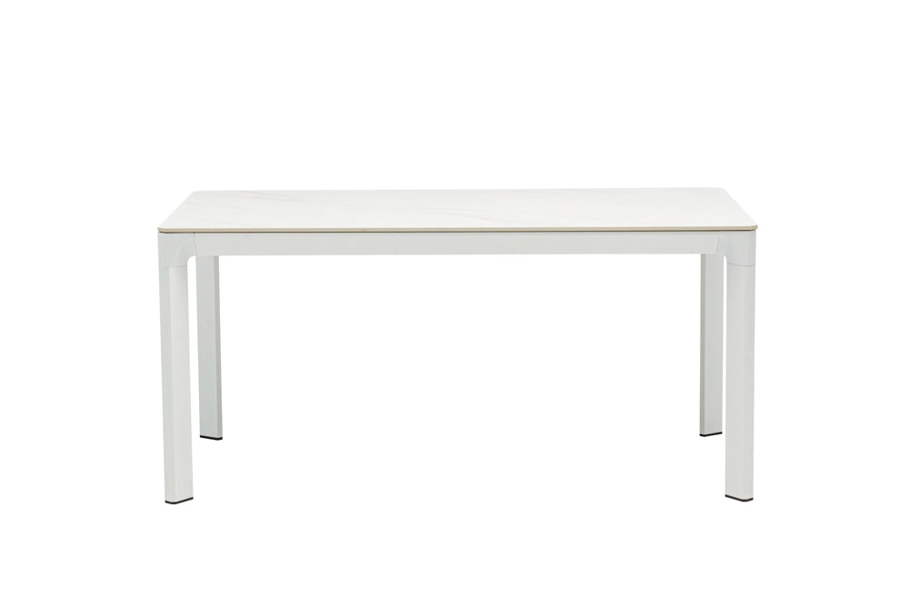 Mesa de comedor Boori 160x90 aluminio blanco top mesa porcelánico blanco | Kubu #