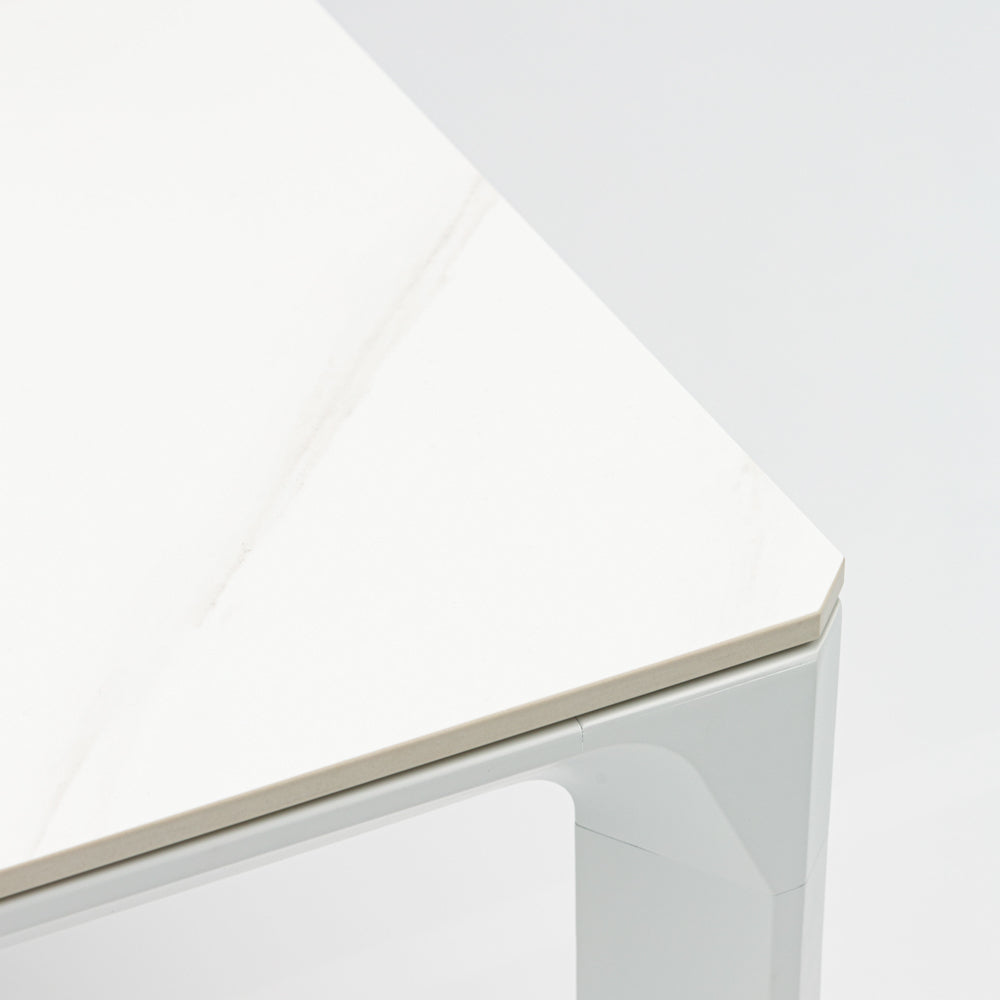 Mesa de comedor Boori 160x90 aluminio blanco top mesa porcelánico blanco | Kubu #