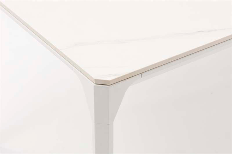 Mesa de comedor Boori 200x90 cm aluminio y top mesa porcelánico blanco | Kubu #
