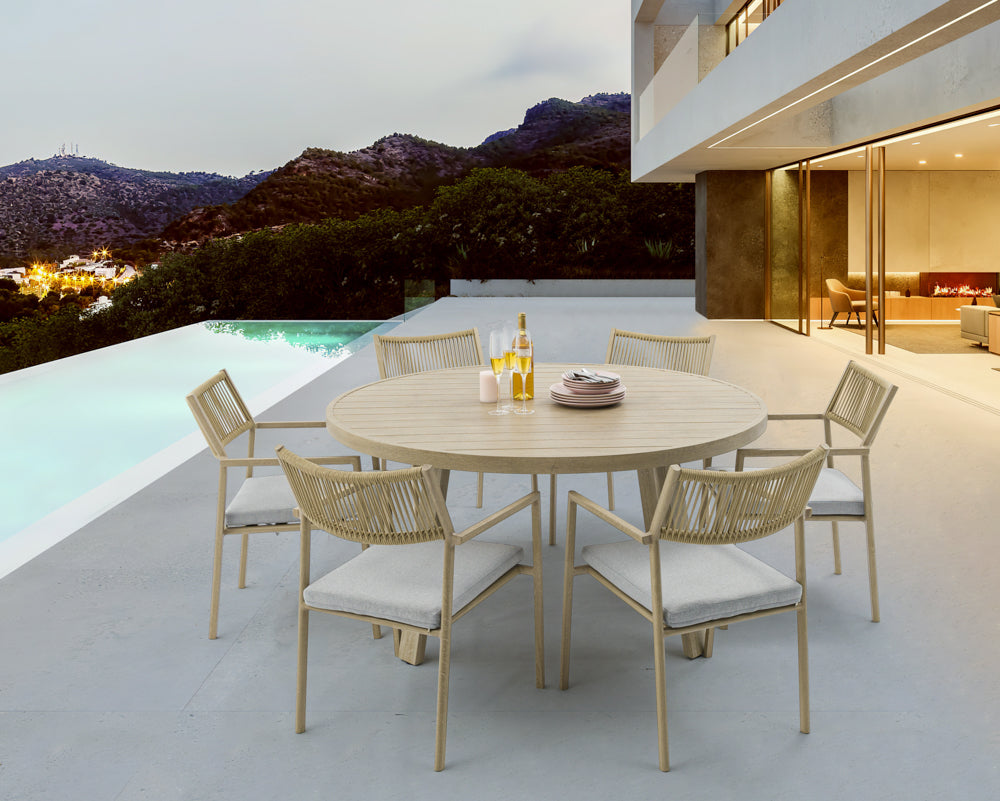Mesa de comedor Harmony Ø 150 cm aluminio efecto madera | Kubu #