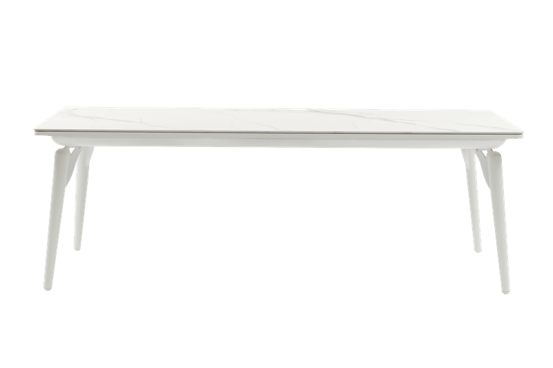 Mesa de comedor Irvine 220x100 cm aluminio blanco top porcelánico blanco | Kubu #