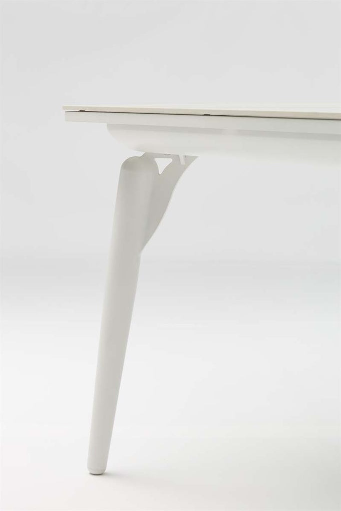 Mesa de comedor Irvine 220x100 cm aluminio blanco top porcelánico blanco | Kubu #