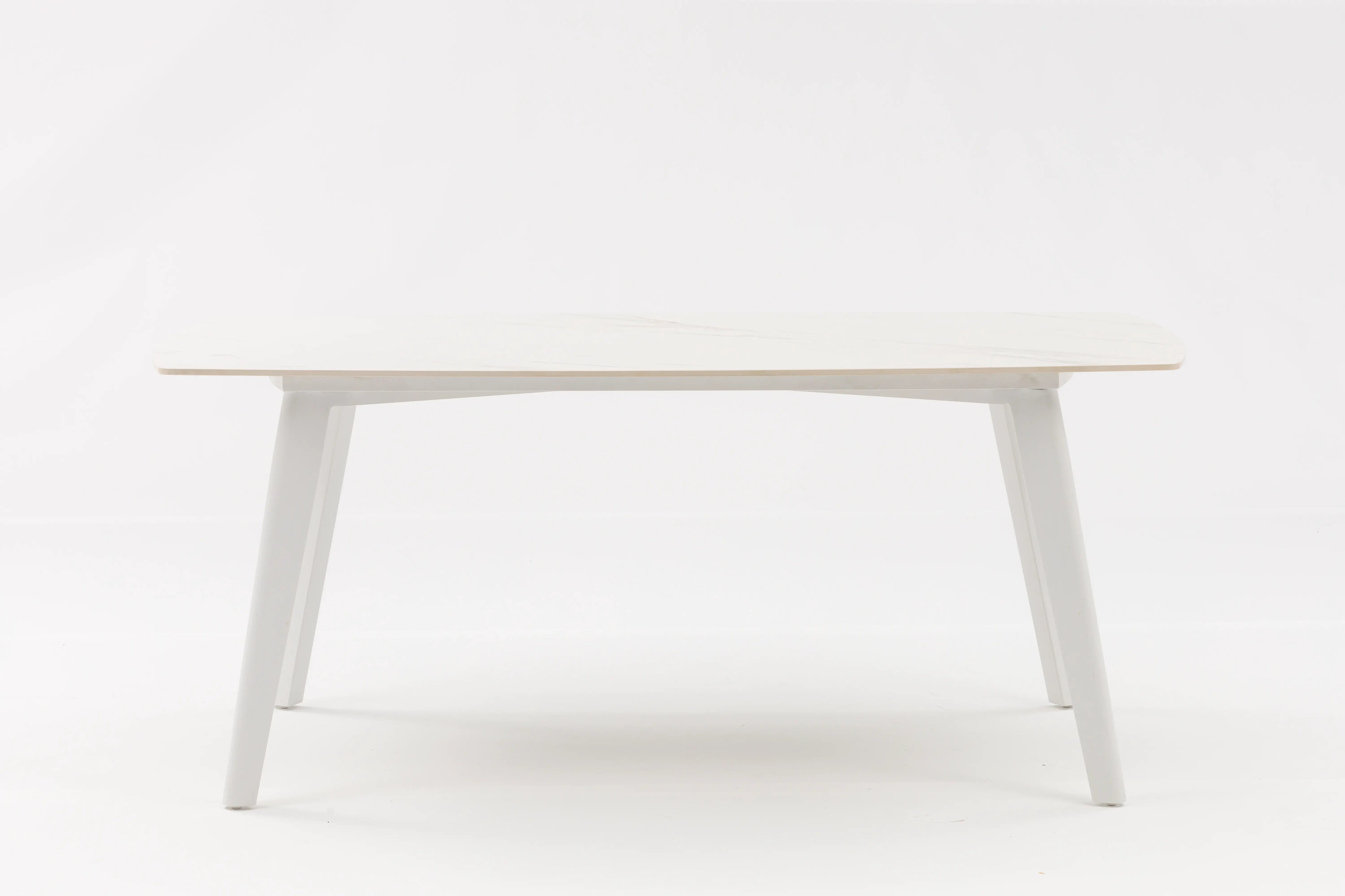Mesa de comedor Nelayan 180x90 aluminio blanco top mesa porcelánico blanco | Kubu #