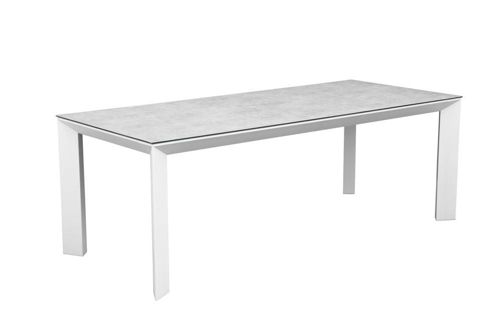 Mesa de comedor Onix 210*90 cm aluminio blanco cristal cerámico gris claro | Kubu #