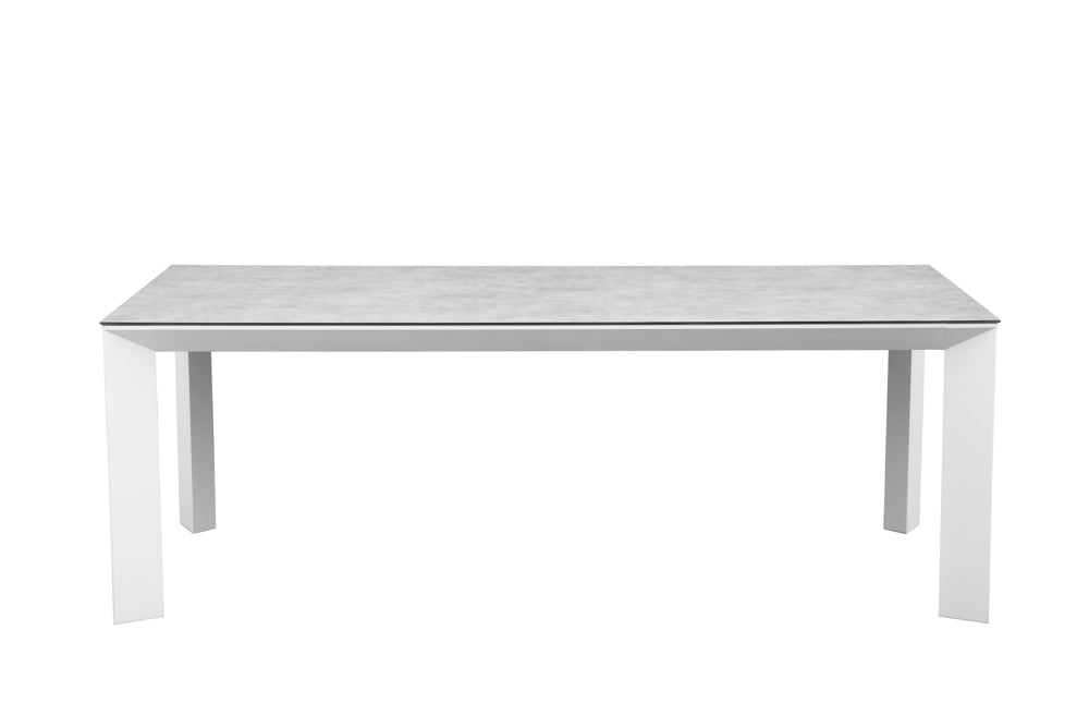 Mesa de comedor Onix 210*90 cm aluminio blanco cristal cerámico gris claro | Kubu #