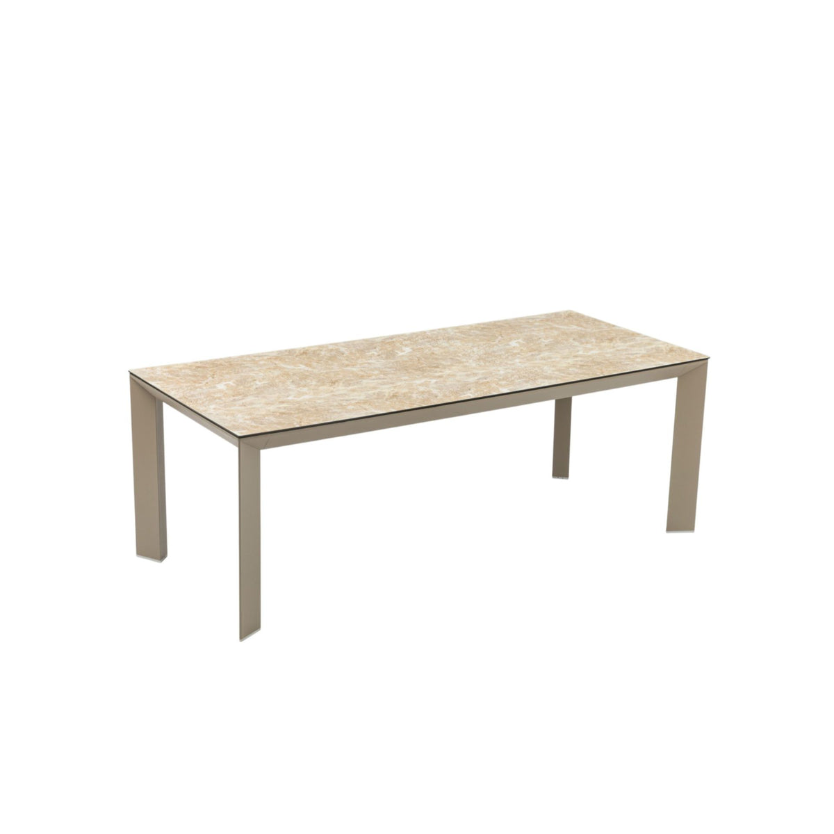 Mesa de comedor Orick 210*90 cm aluminio taupe y cristal cerámico beige. | KUBU #