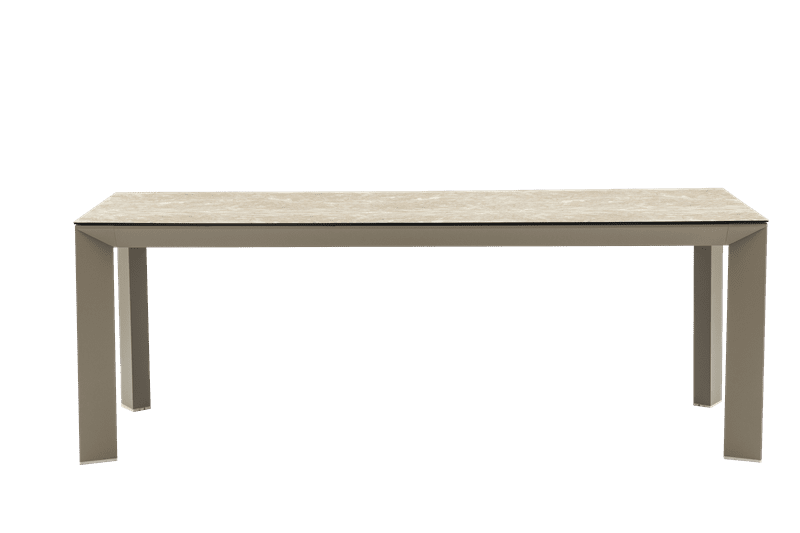 Mesa de comedor Orick 210*90 cm aluminio taupe y cristal cerámico beige. | Kubu #