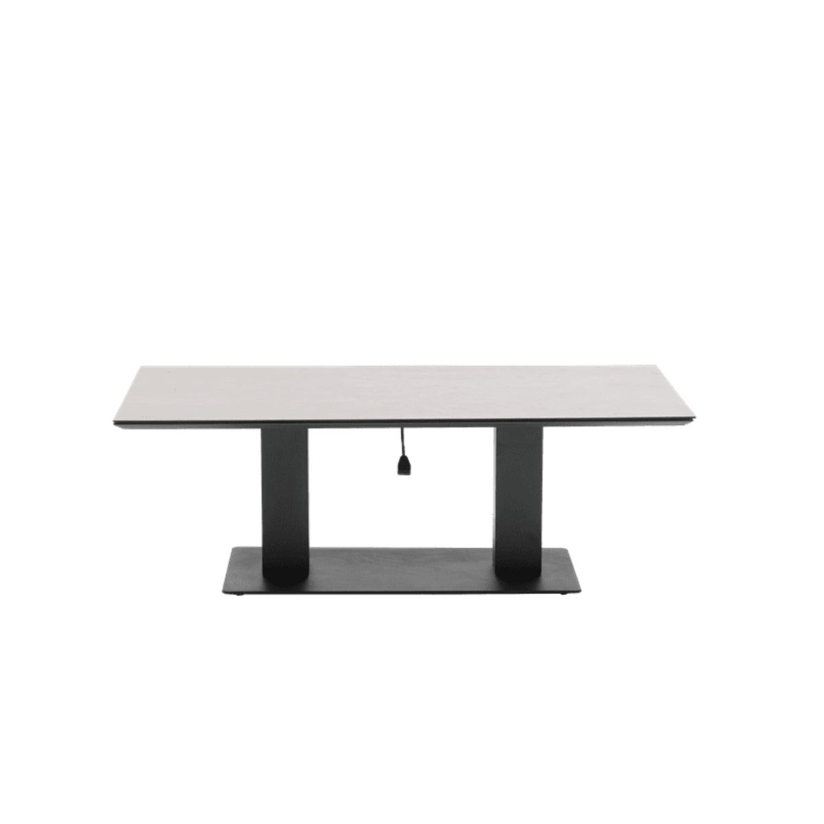Mesa elevable Isabela 140x75x50/74 aluminio antracita con cristal cerámico gris claro. | KUBU #
