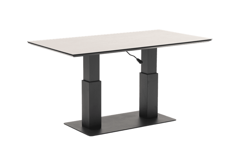 Mesa elevable Isabela 140x75x50/74 aluminio antracita con cristal cerámico gris claro. | Kubu #