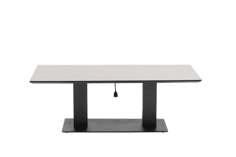 Mesa elevable Isabela 140x75x50/74 aluminio antracita con cristal cerámico gris claro. | Kubu #
