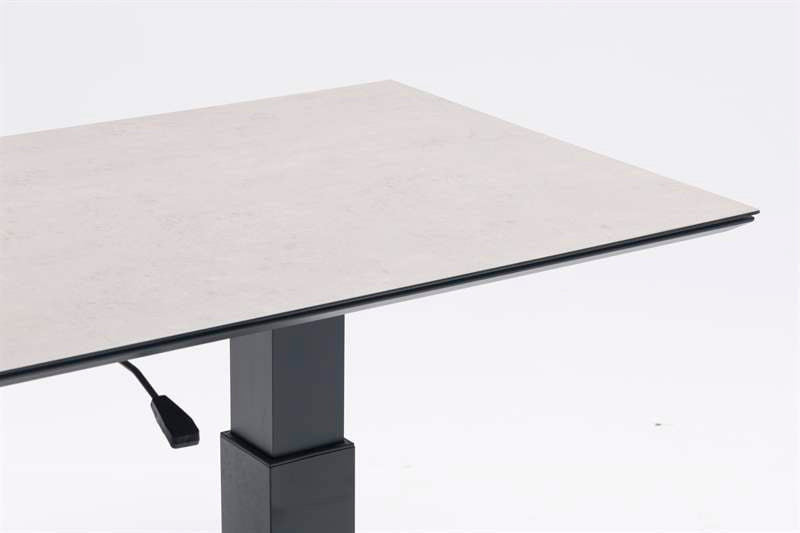 Mesa elevable Isabela 140x75x50/74 aluminio antracita con cristal cerámico gris claro. | Kubu #