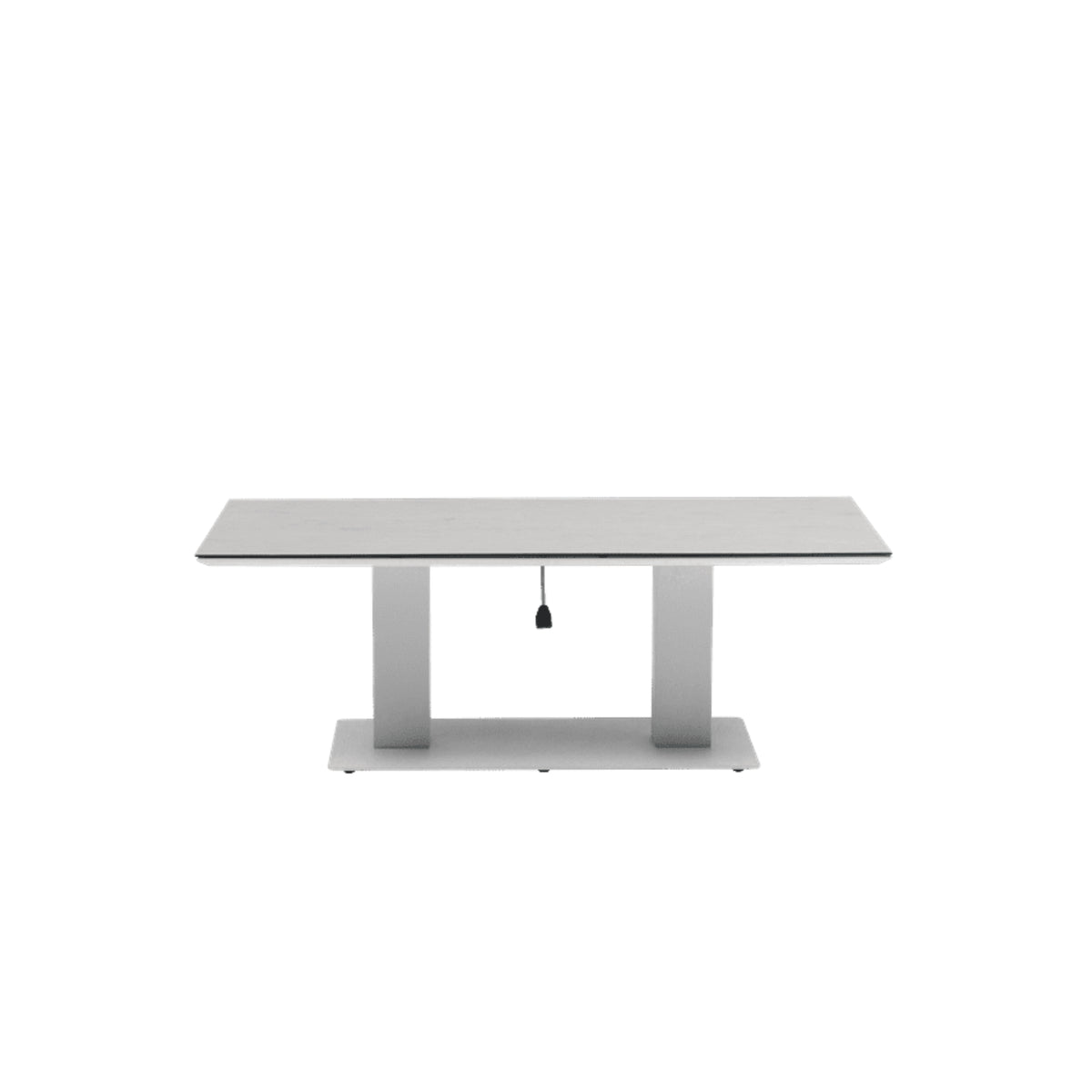Mesa elevable Isabela 140x75x50/74 aluminio blanco con cristal cerámico gris claro | KUBU #