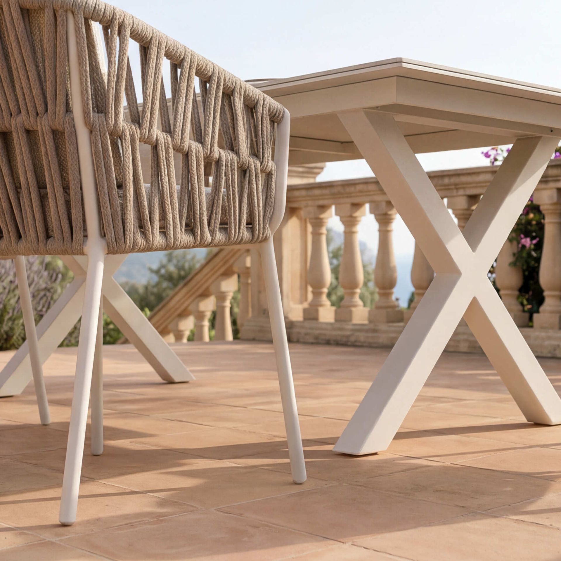 Mesa extensible Carson 100x180/240 cm aluminio blanco top mesa porcelánico gris | Kubu #