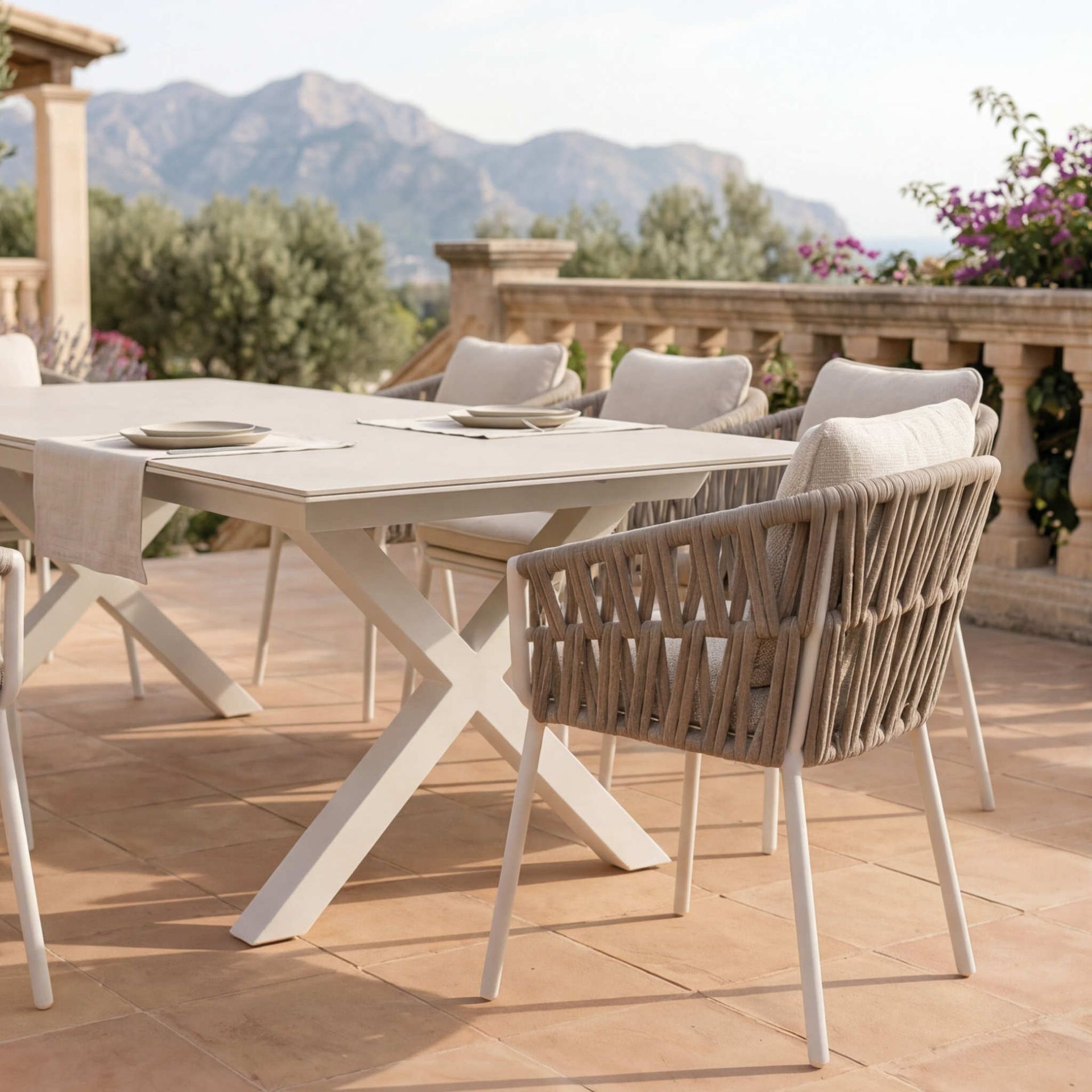 Mesa extensible Carson 100x180/240 cm aluminio blanco top mesa porcelánico gris | Kubu #