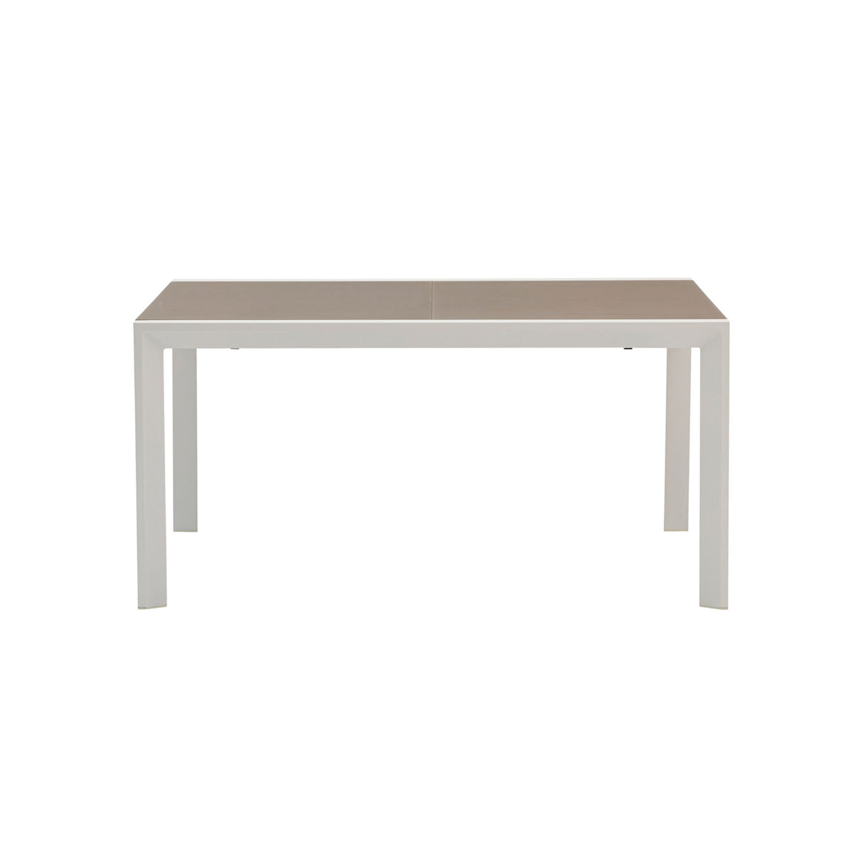 Mesa extensible ORICK 100 x 150/225 cm aluminio blanco y cristal taupe | KUBU #
