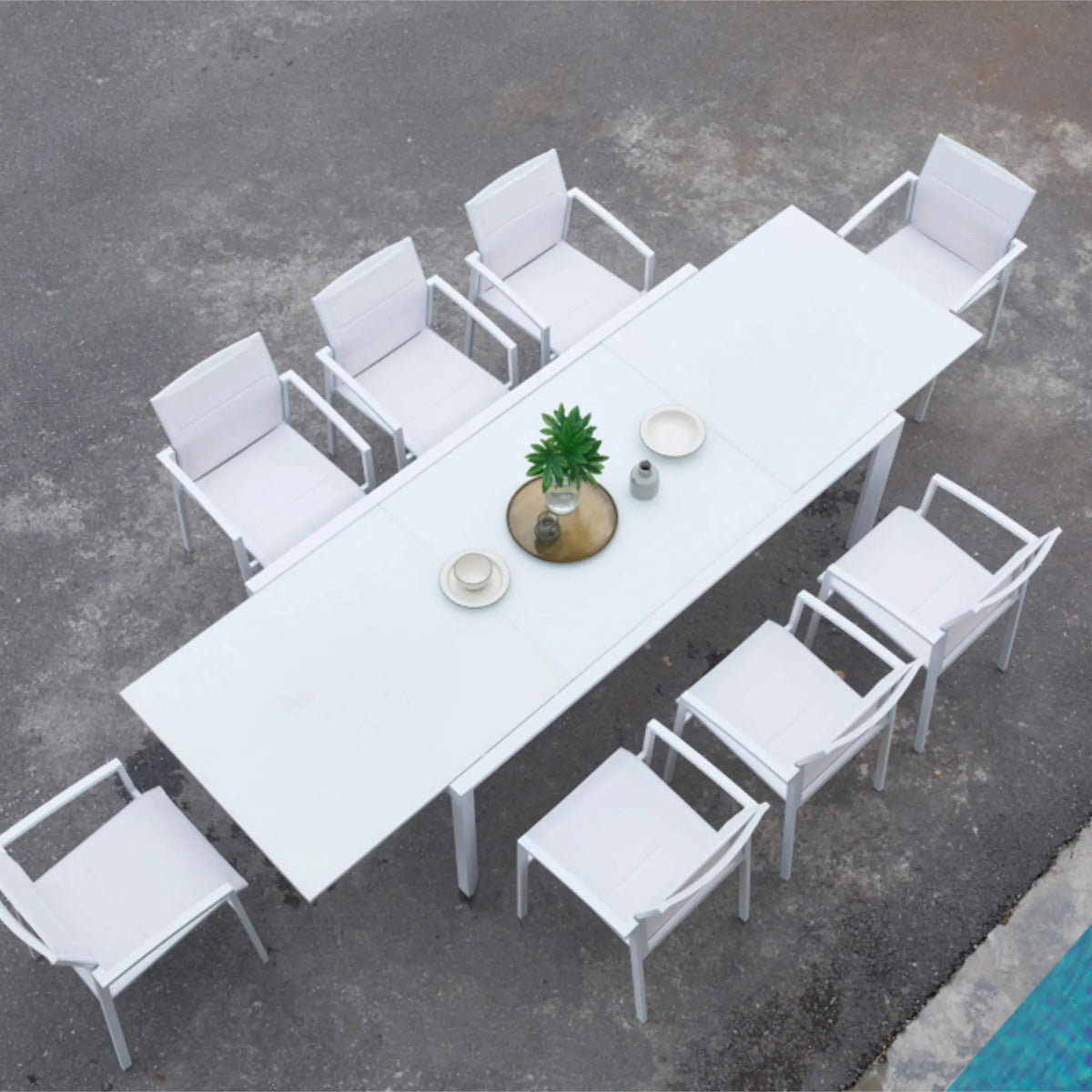 Mesa extensible ORICK 100 x 150/225 cm aluminio y cristal blanco | KUBU #