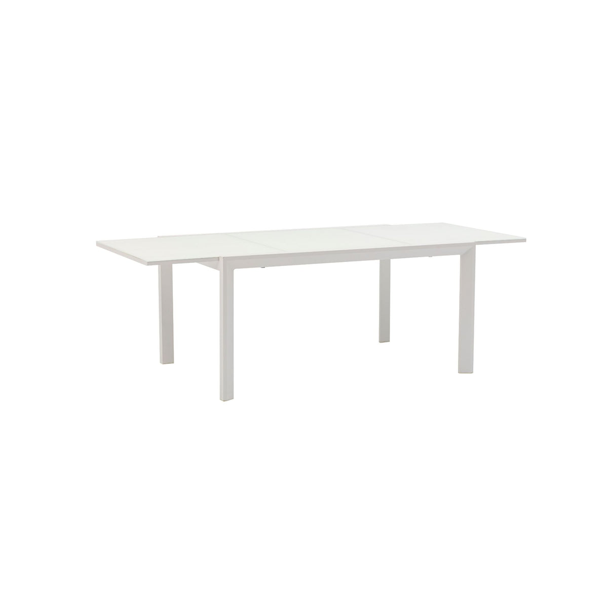 Mesa extensible ORICK 100 x 150/225 cm aluminio y cristal blanco | KUBU #