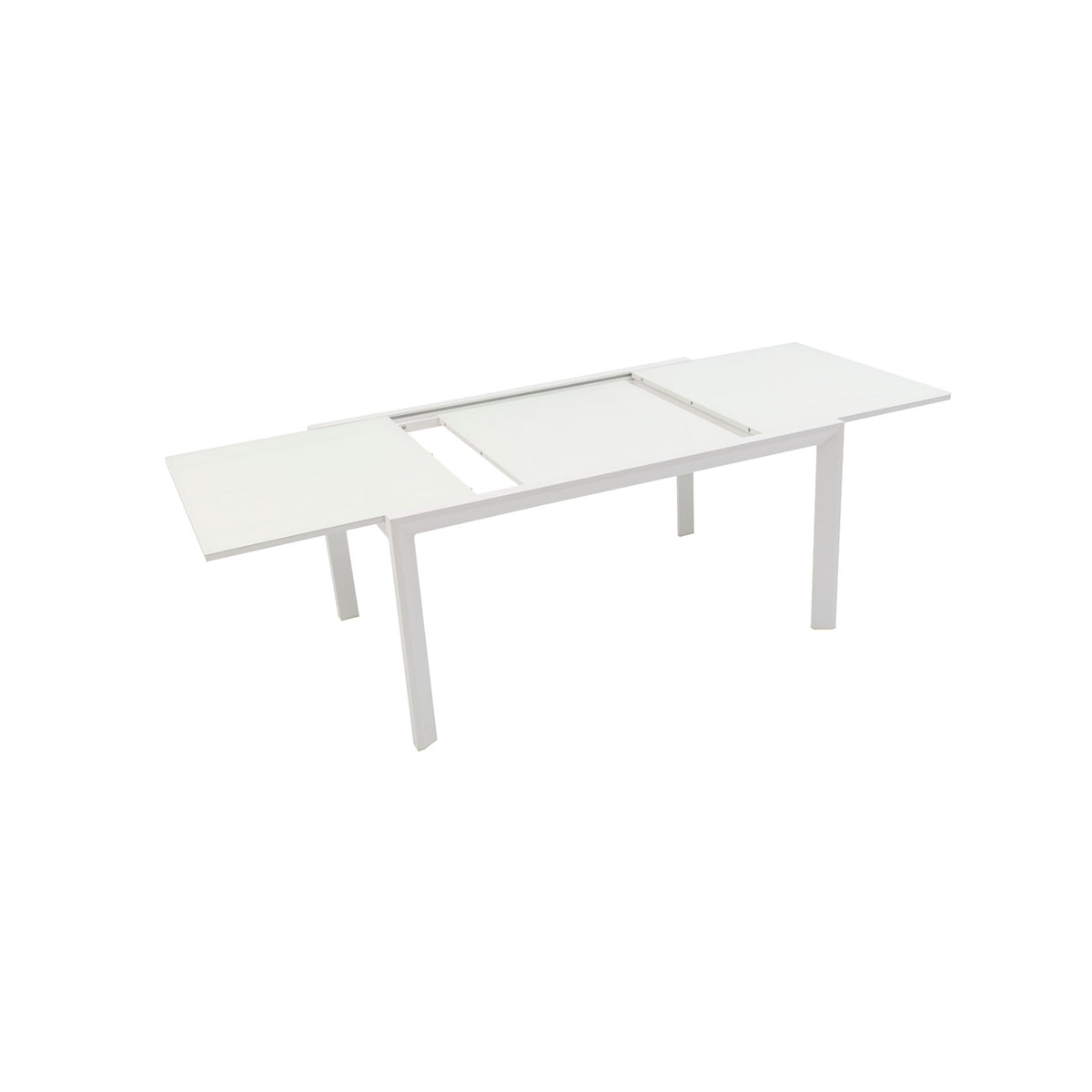 Mesa extensible ORICK 100 x 150/225 cm aluminio y cristal blanco | KUBU #
