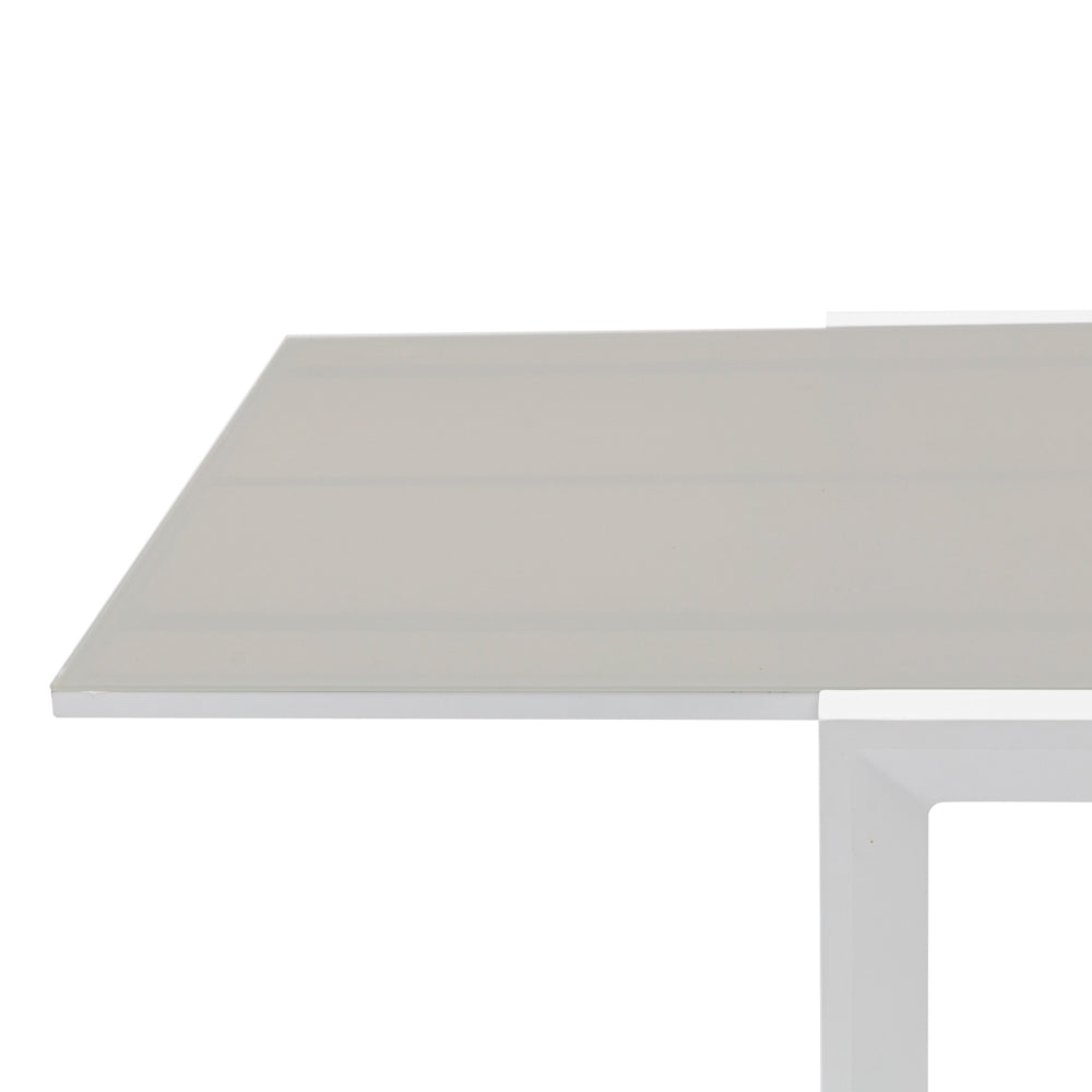 Mesa extensible ORICK 100 x 200/300 cm aluminio blanco y cristal gris claro
