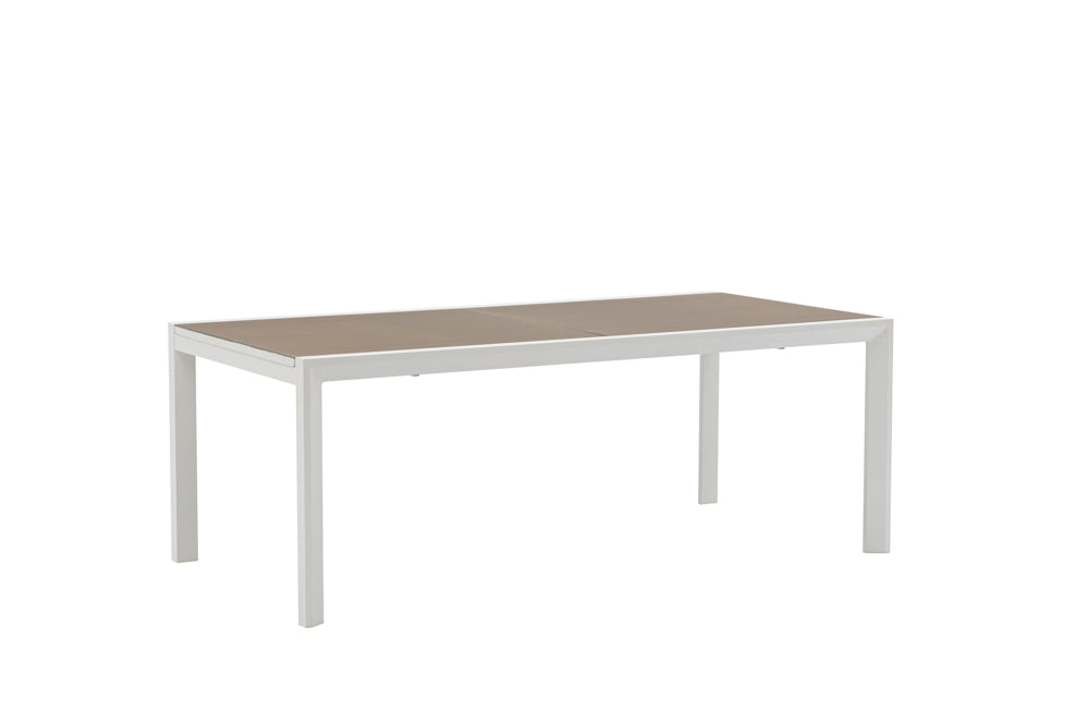 Mesa extensible ORICK 100 x 200/300 cm aluminio blanco y cristal taupe