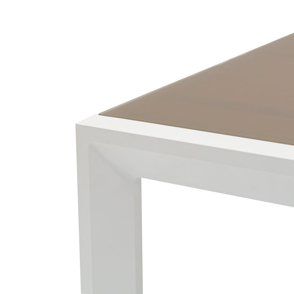 Mesa extensible ORICK 100 x 200/300 cm aluminio blanco y cristal taupe