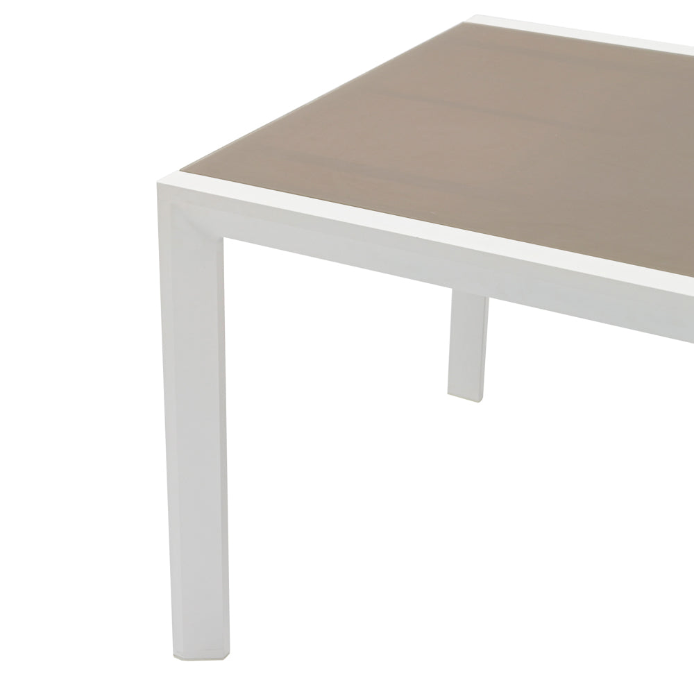 Mesa extensible ORICK 100 x 200/300 cm aluminio blanco y cristal taupe