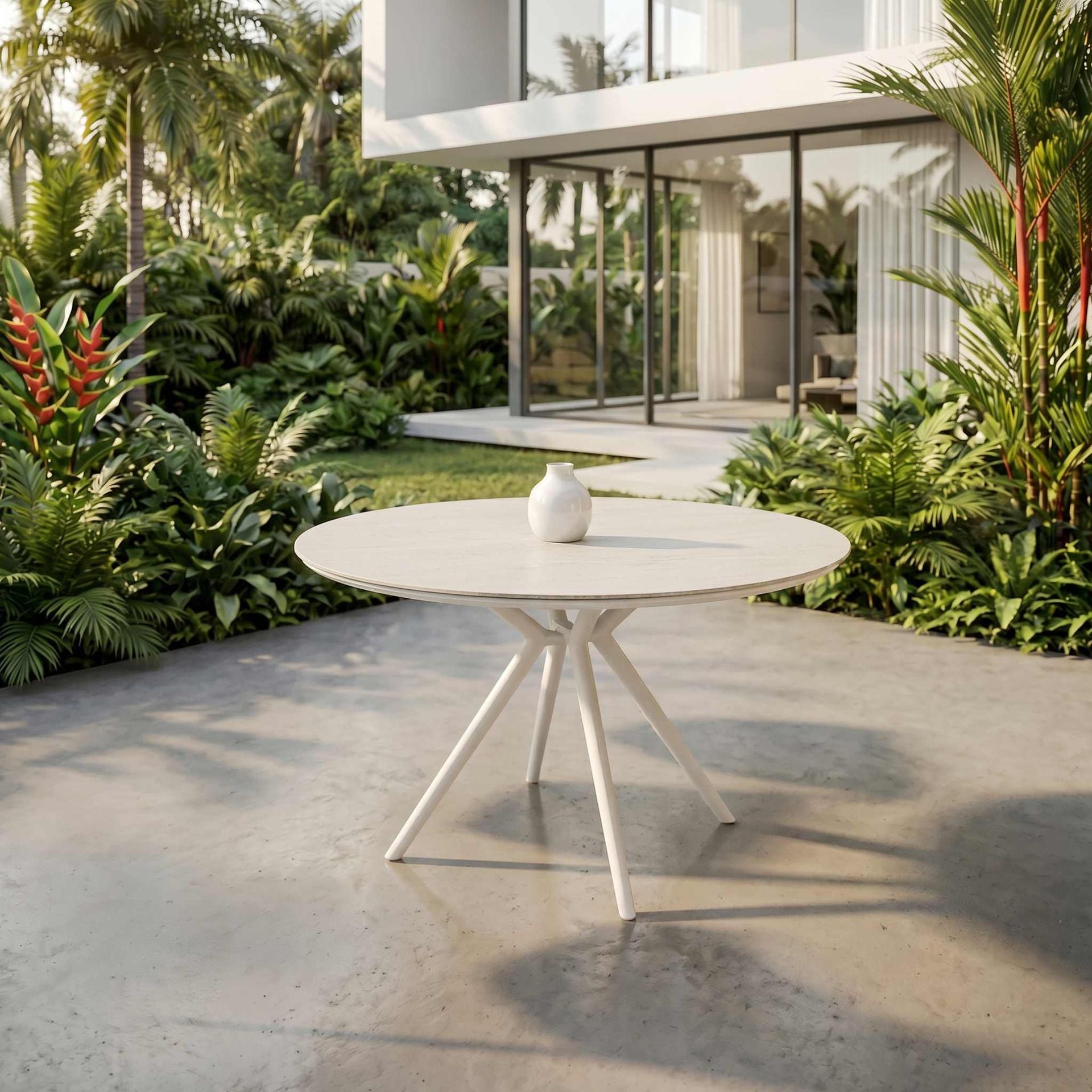 Mesa redonda Carson Ø 90 cm aluminio blanco top mesa porcelánico gris. | Kubu #
