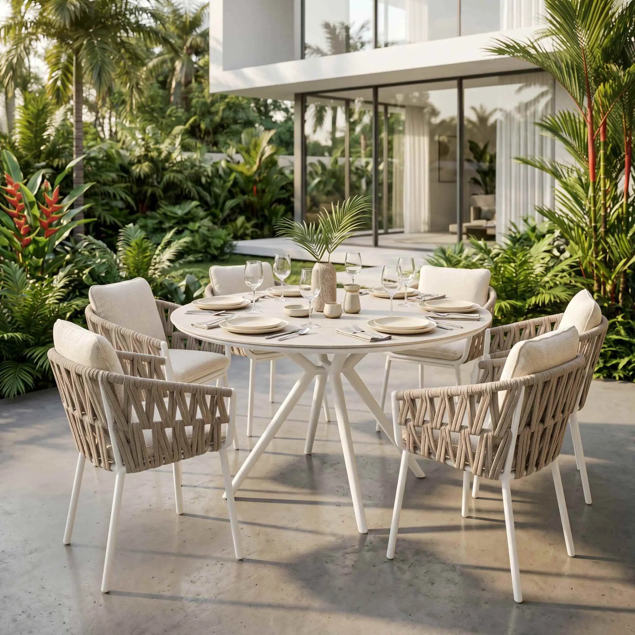 Mesa redonda Carson Ø 90 cm aluminio blanco top mesa porcelánico gris. | Kubu #