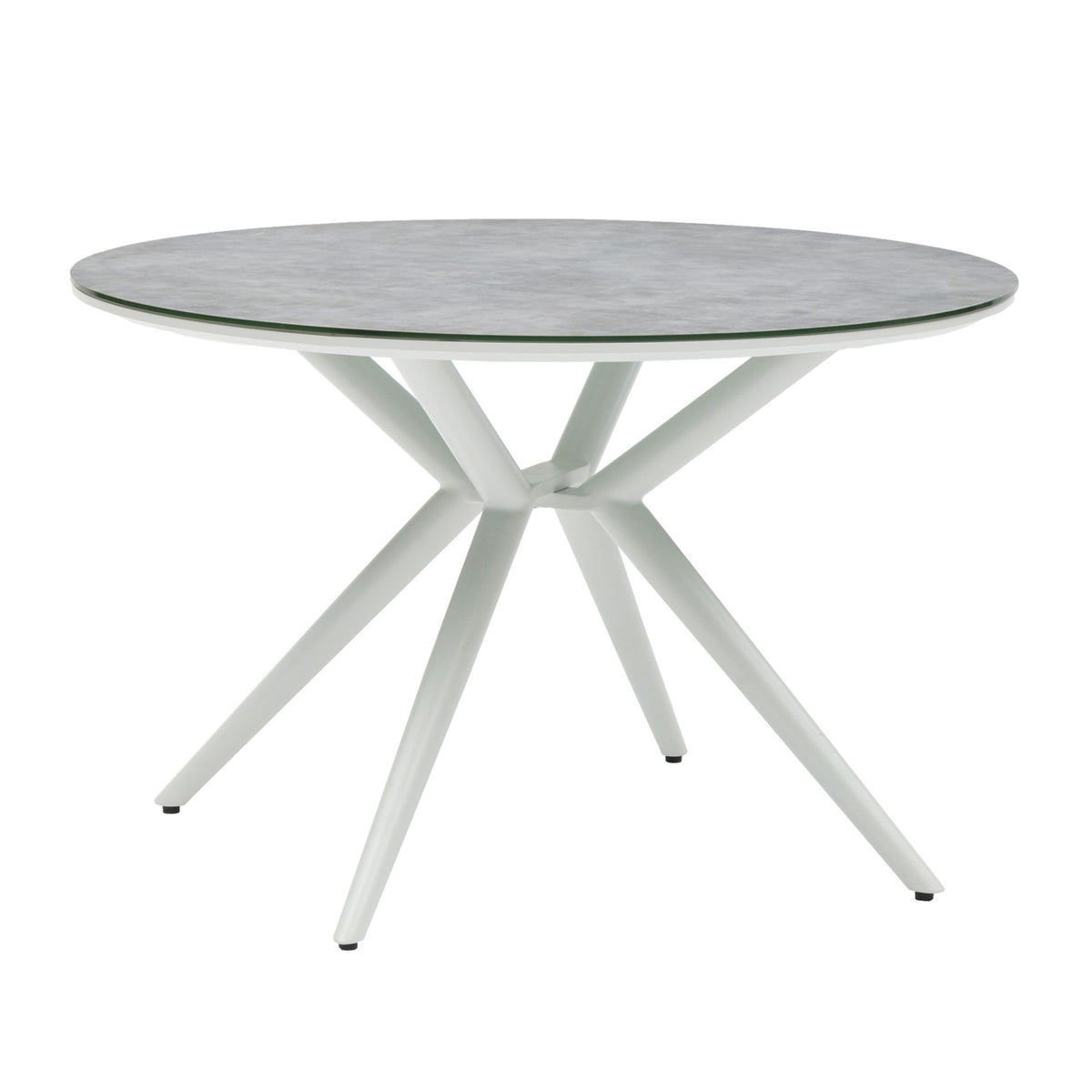 Mesa redonda Orick Ø 120 cm aluminio blanco cristal cerámico gris claro. | KUBU #
