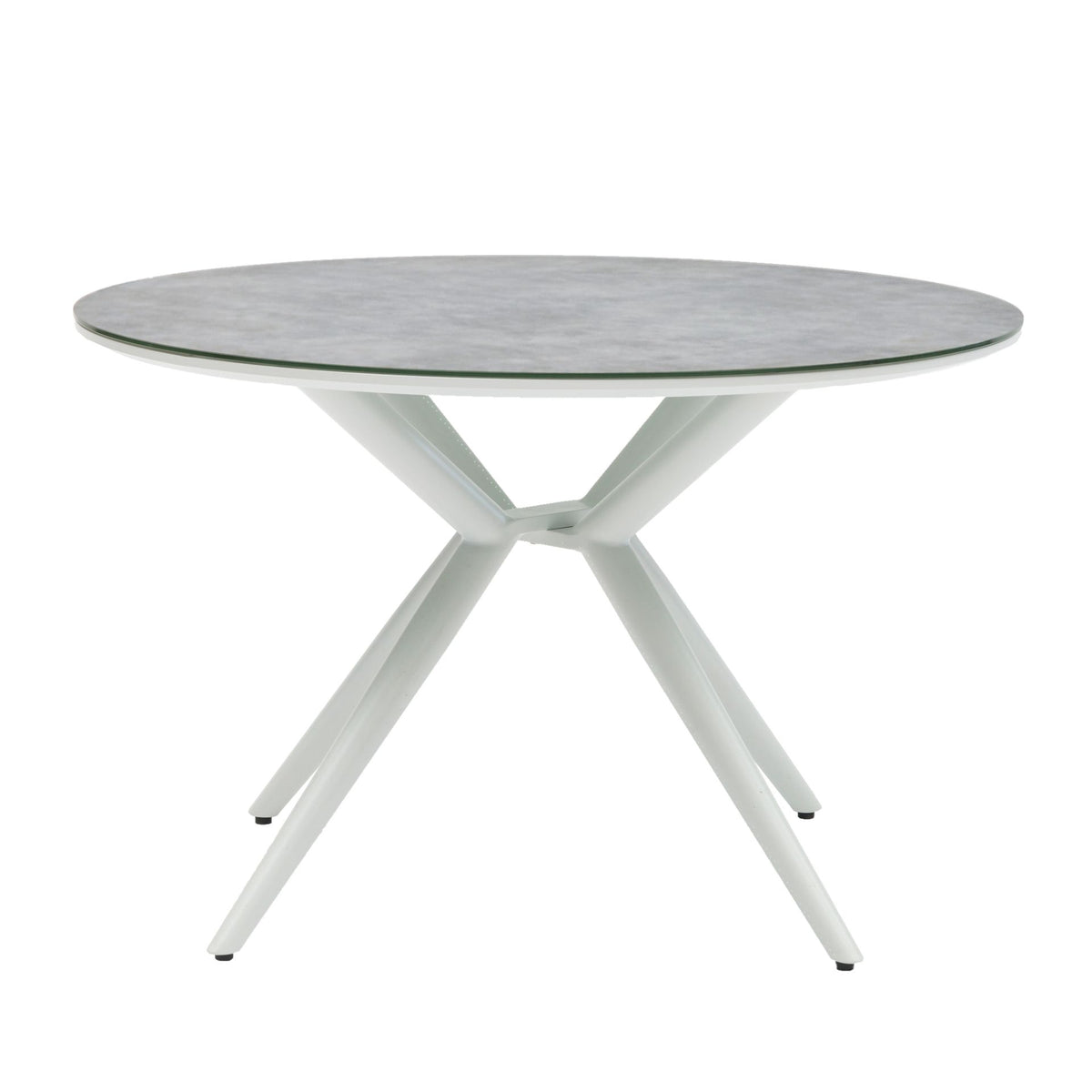 Mesa redonda Orick Ø 120 cm aluminio blanco cristal cerámico gris claro. | KUBU #
