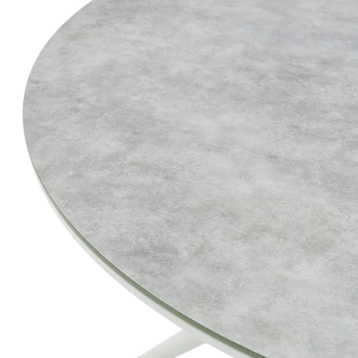 Mesa redonda Orick Ø 120 cm aluminio blanco cristal cerámico gris claro. | KUBU #