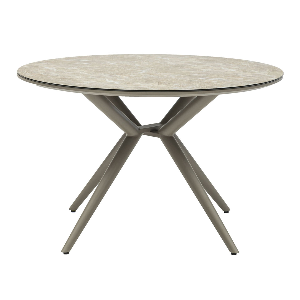 Mesa redonda Orick Ø 120 cm aluminio taupe cristal cerámico beige. | KUBU #