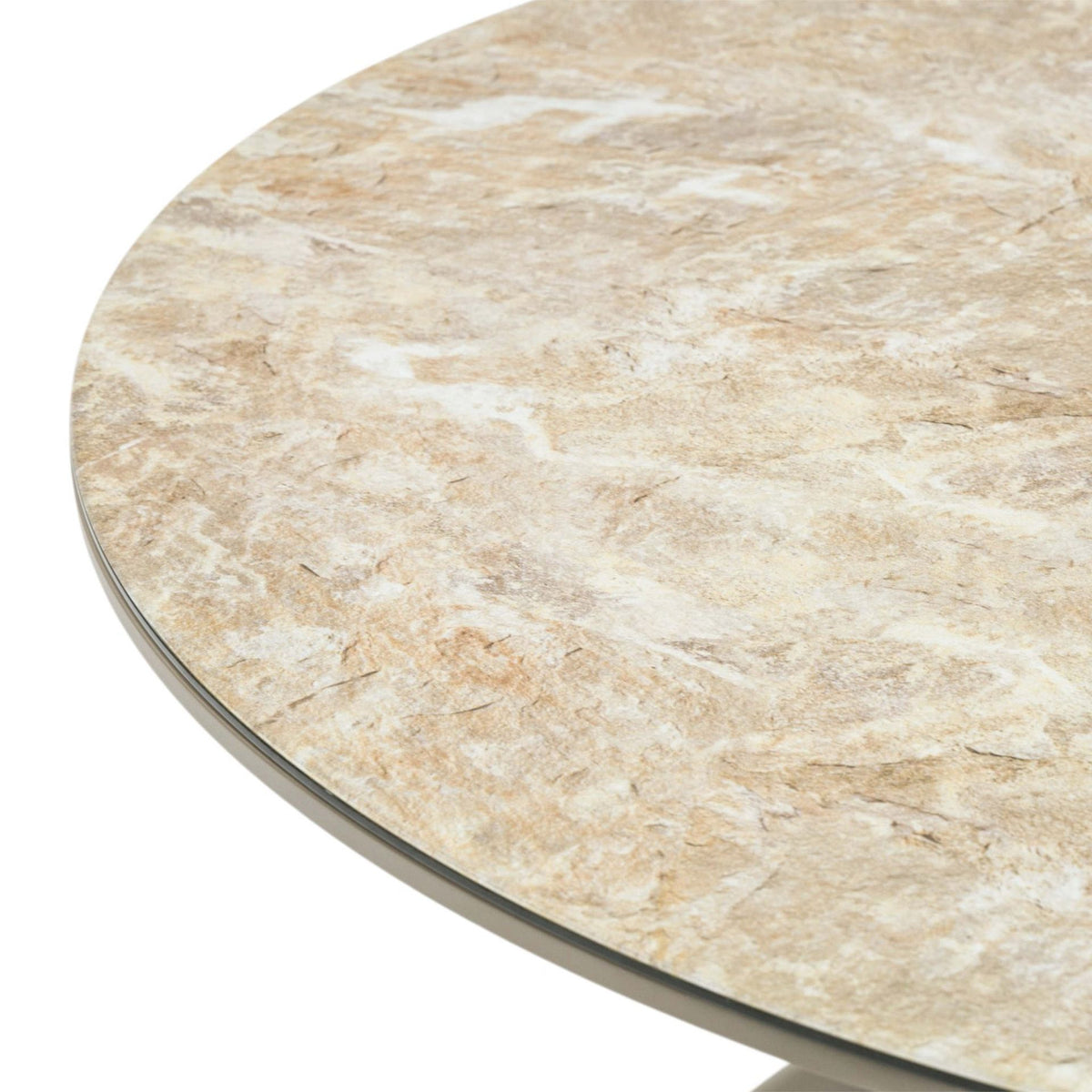 Mesa redonda Orick Ø 120 cm aluminio taupe cristal cerámico beige. | KUBU #