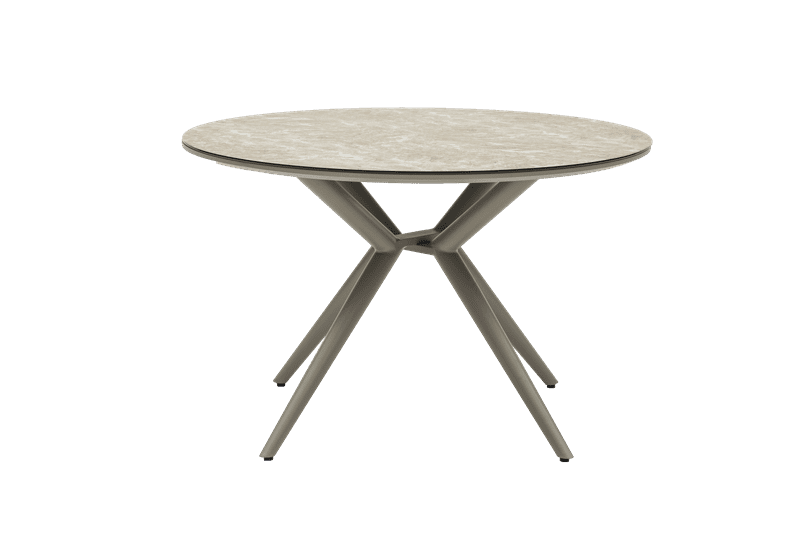 Mesa redonda Orick Ø 120 cm aluminio taupe cristal cerámico beige.