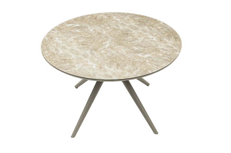 Mesa redonda Orick Ø 120 cm aluminio taupe cristal cerámico beige.
