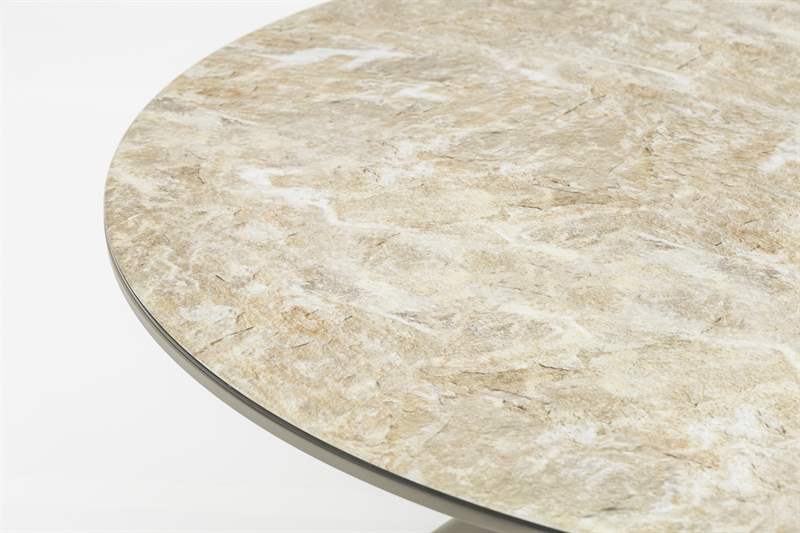 Mesa redonda Orick Ø 120 cm aluminio taupe cristal cerámico beige.