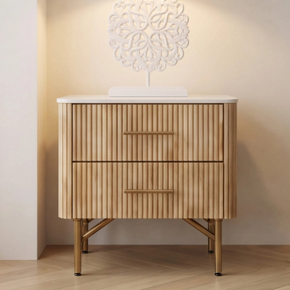 Mesita de noche Bristol 50x40x50cm | Madera de Mango y Mármol Blanco | KUBU #