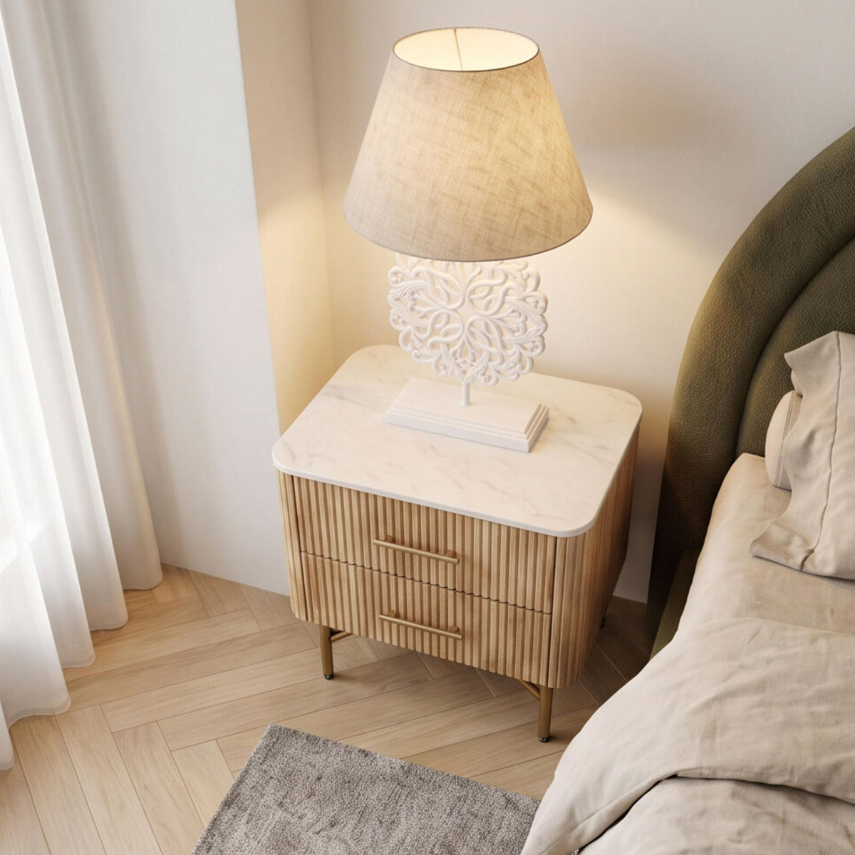 Mesita de noche Bristol 50x40x50cm | Madera de Mango y Mármol Blanco | KUBU #