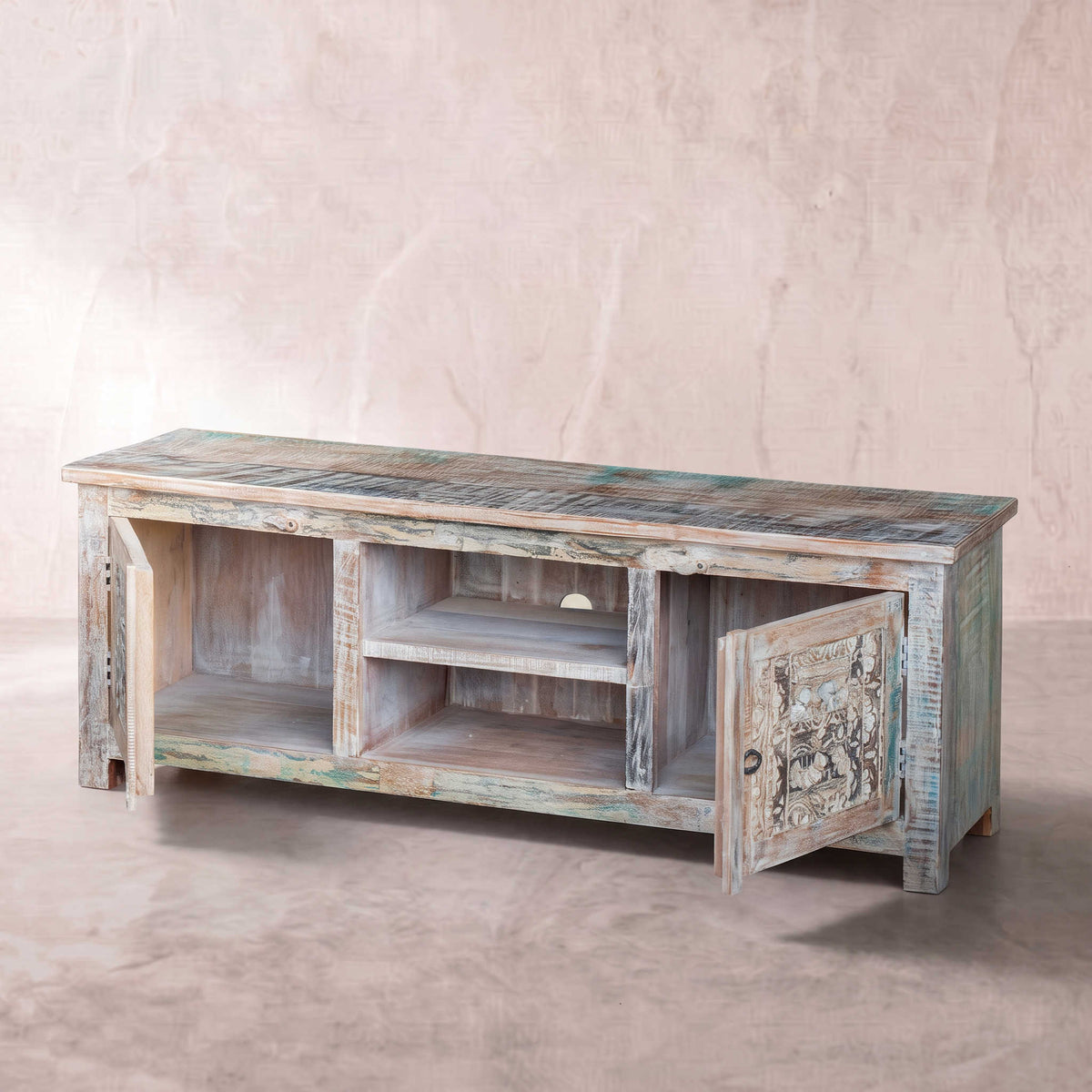 Mueble TV Alhmirah 2 puertas 160x43x60cm | Madera de Mango | KUBU #
