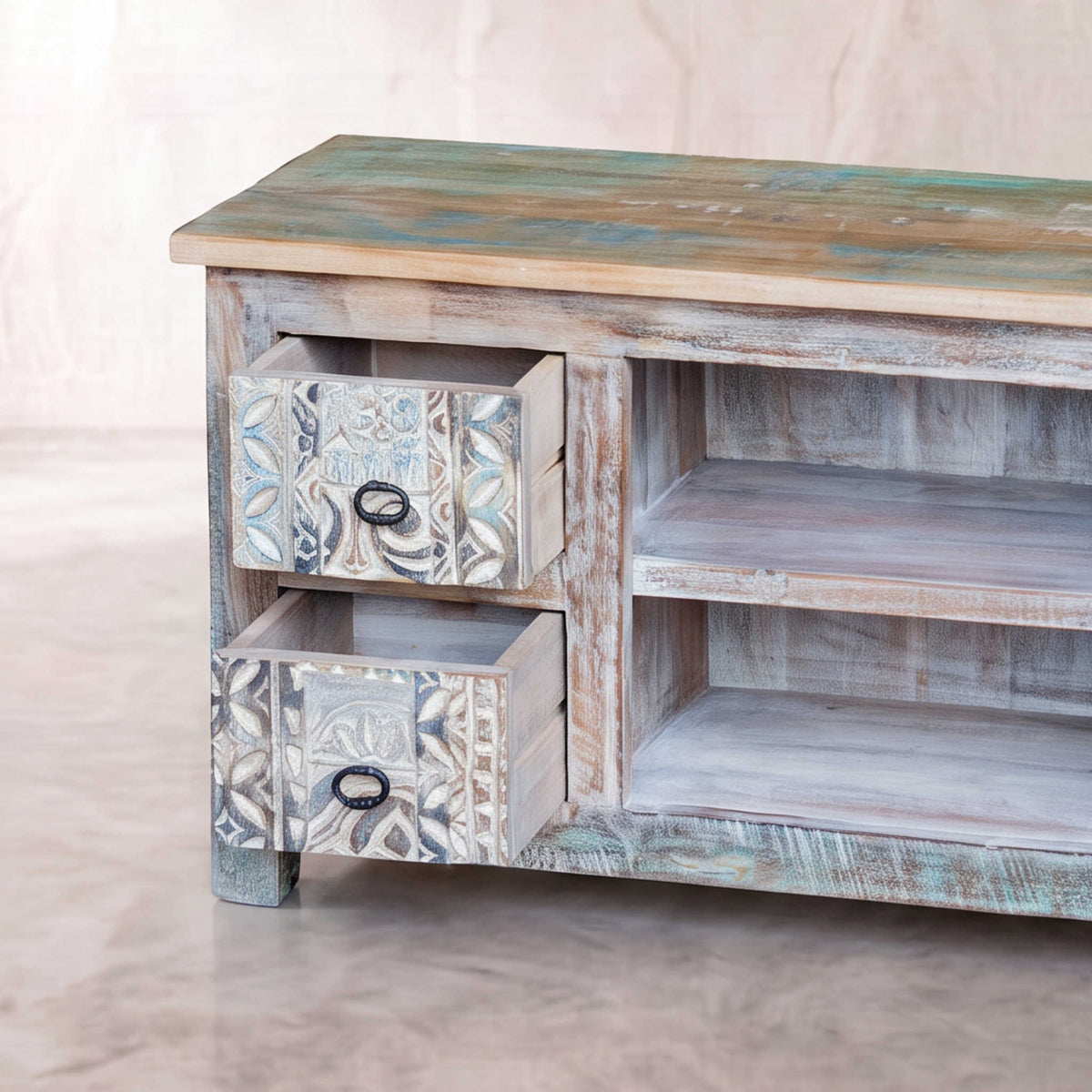 Mueble de TV Alhmirah 2 cajones 94X40X60cm | Madera de Mango | KUBU #
