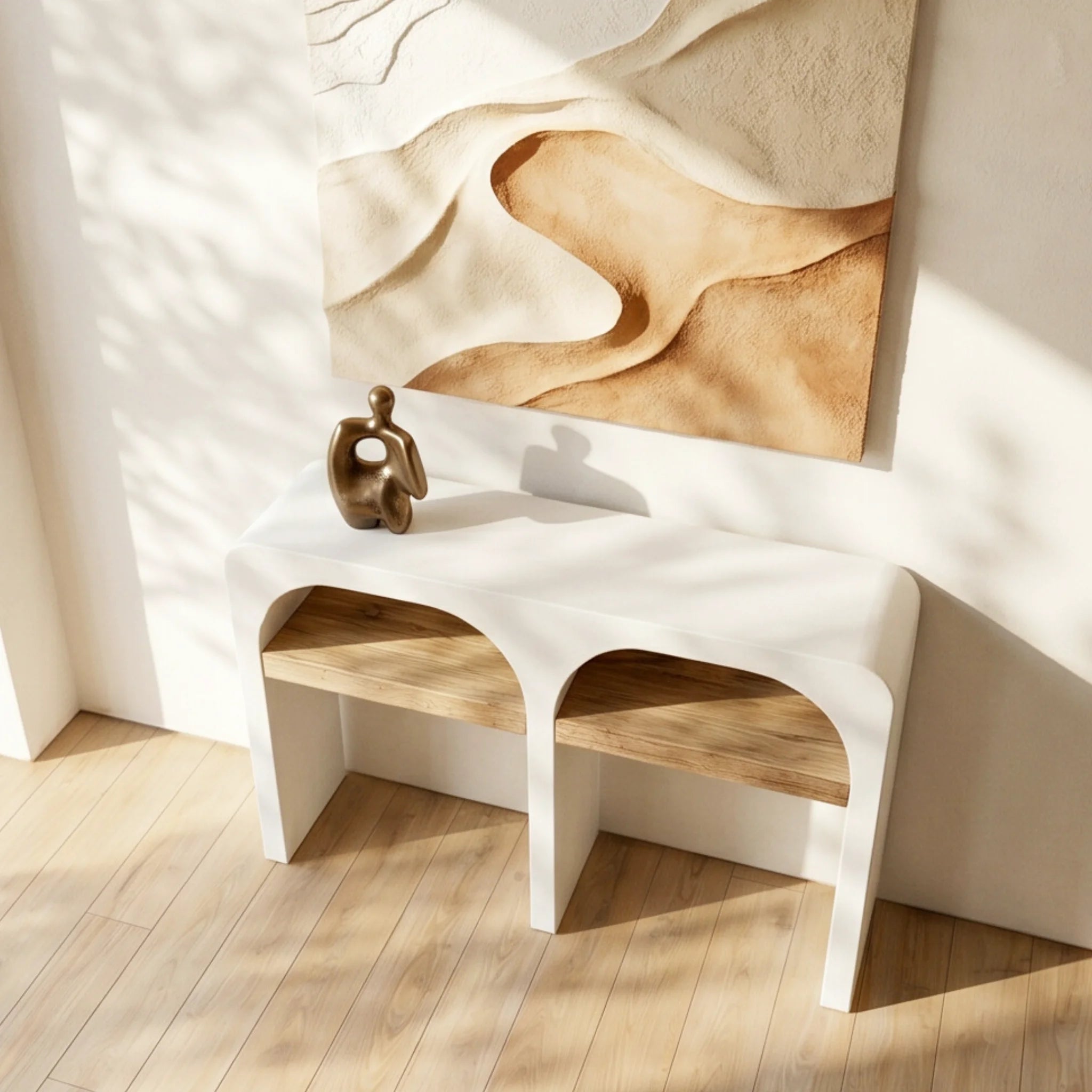 Recibidor Consola Eivissa120x35x76cm | Blanco Mate y Madera reciclada de Acacia | KUBU #