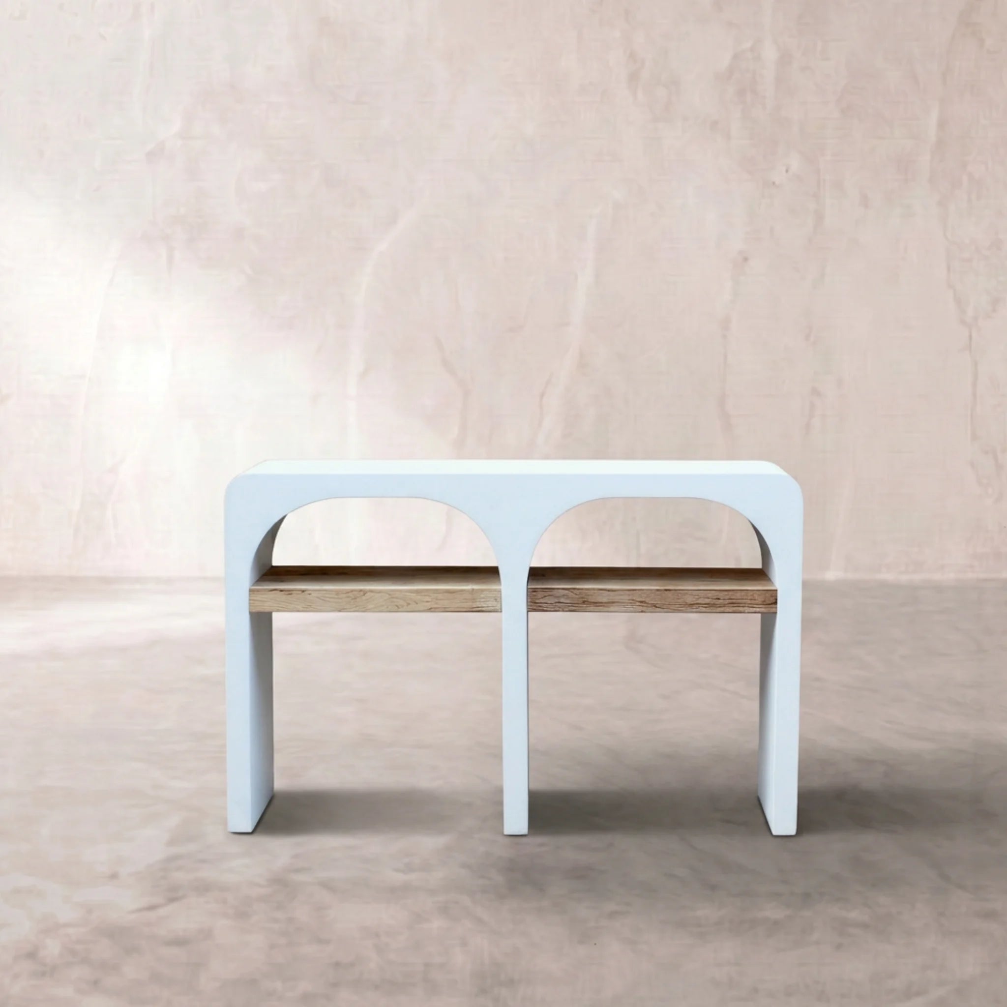 Recibidor Consola Eivissa120x35x76cm | Blanco Mate y Madera reciclada de Acacia | KUBU #