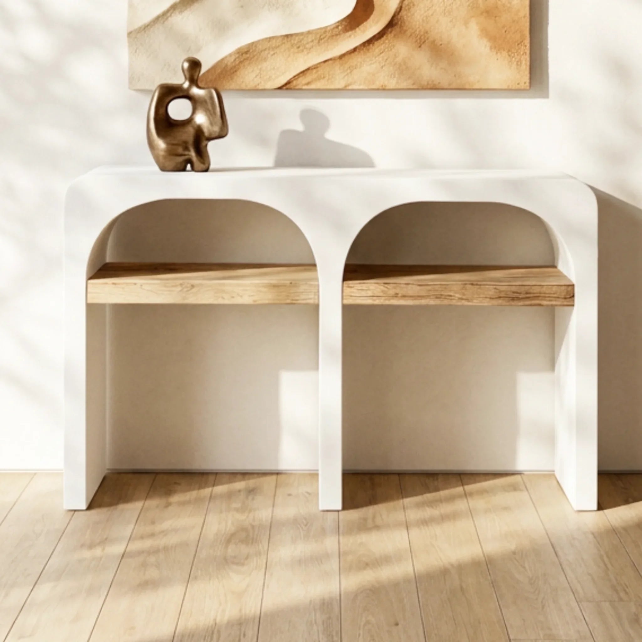 Recibidor Consola Eivissa120x35x76cm | Blanco Mate y Madera reciclada de Acacia | KUBU #