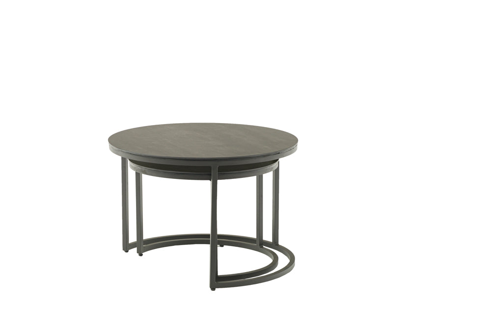 Set mesas auxiliares Albury aluminio con top cristal cerámico antracita | Kubu #