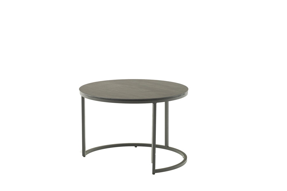 Set mesas auxiliares Albury aluminio con top cristal cerámico antracita | Kubu #